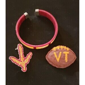 Virginia Tech Hokies Bracelet, Hokie Track Pin, and Handmade VT Football pin